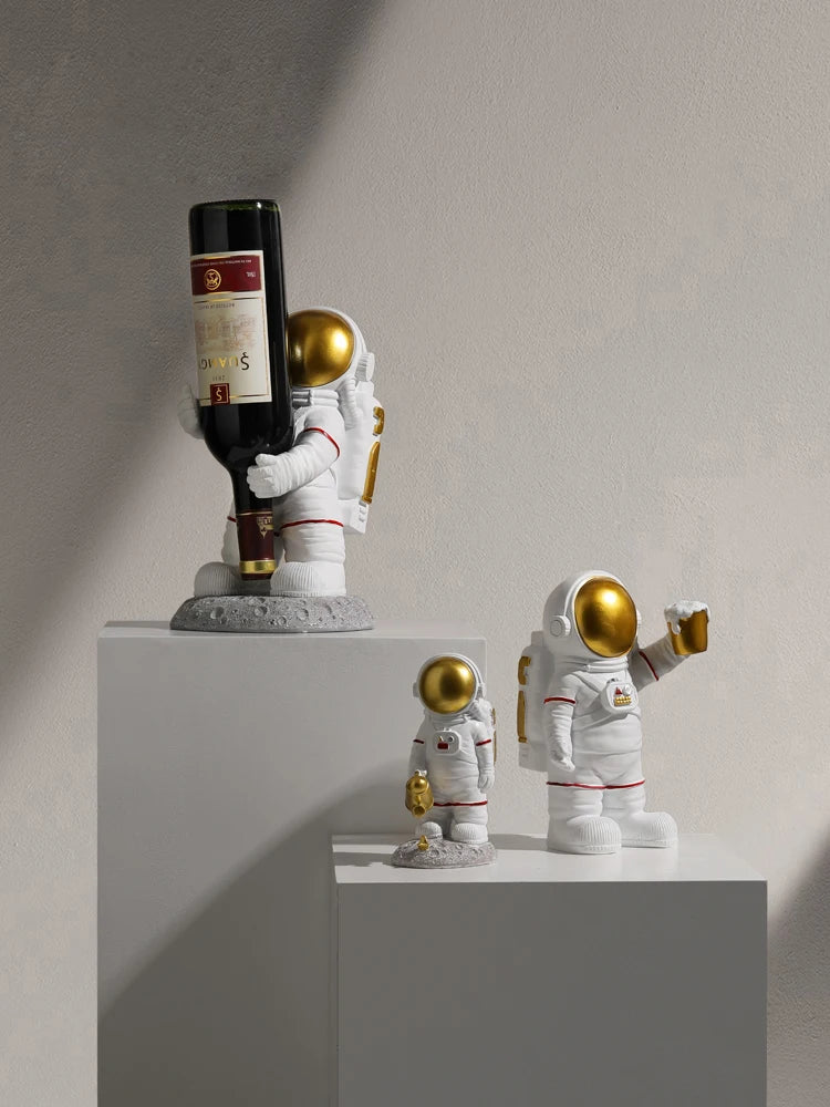 Nordic Astronaut Ornaments: Resin Spaceman Wine Rack