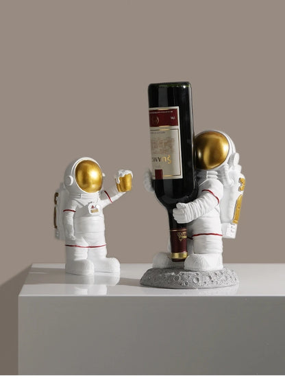 Nordic Astronaut Ornaments: Resin Spaceman Wine Rack