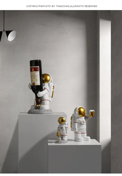 Nordic Astronaut Ornaments: Resin Spaceman Wine Rack