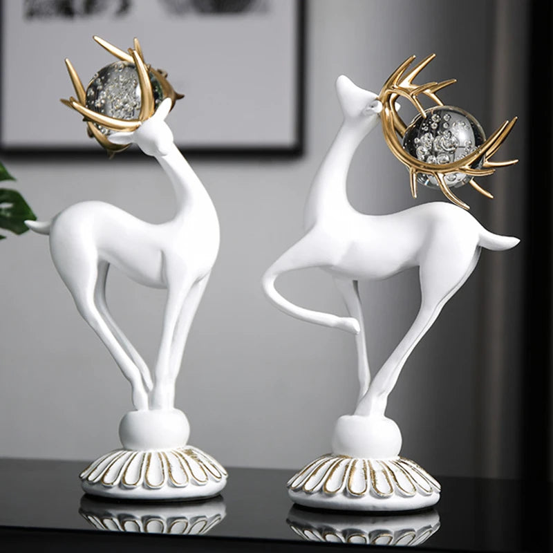 Nordic Resin Deer Statue: Modern Art Sculpture Home Decor