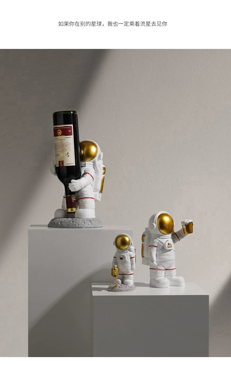 Nordic Astronaut Ornaments: Resin Spaceman Wine Rack