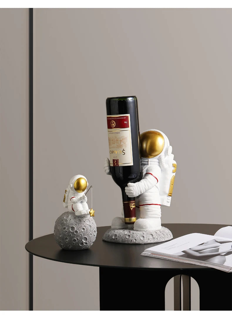 Nordic Astronaut Ornaments: Resin Spaceman Wine Rack