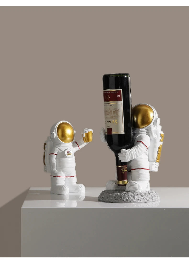 Nordic Astronaut Ornaments: Resin Spaceman Wine Rack