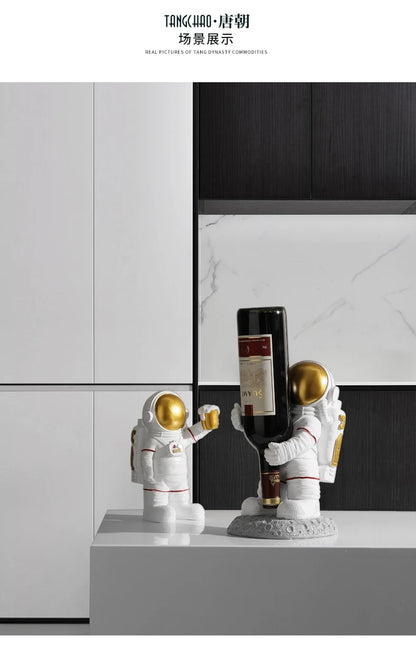 Nordic Astronaut Ornaments: Resin Spaceman Wine Rack