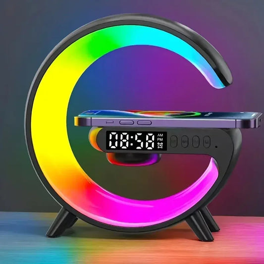 Multi-function Wireless Charger Stand, RGB Light, Alarm Clock, Speaker