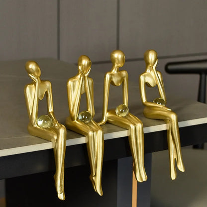 Abstract Sculpture Luxury Living Room Decor Desk Accessories Golden Figure Statue