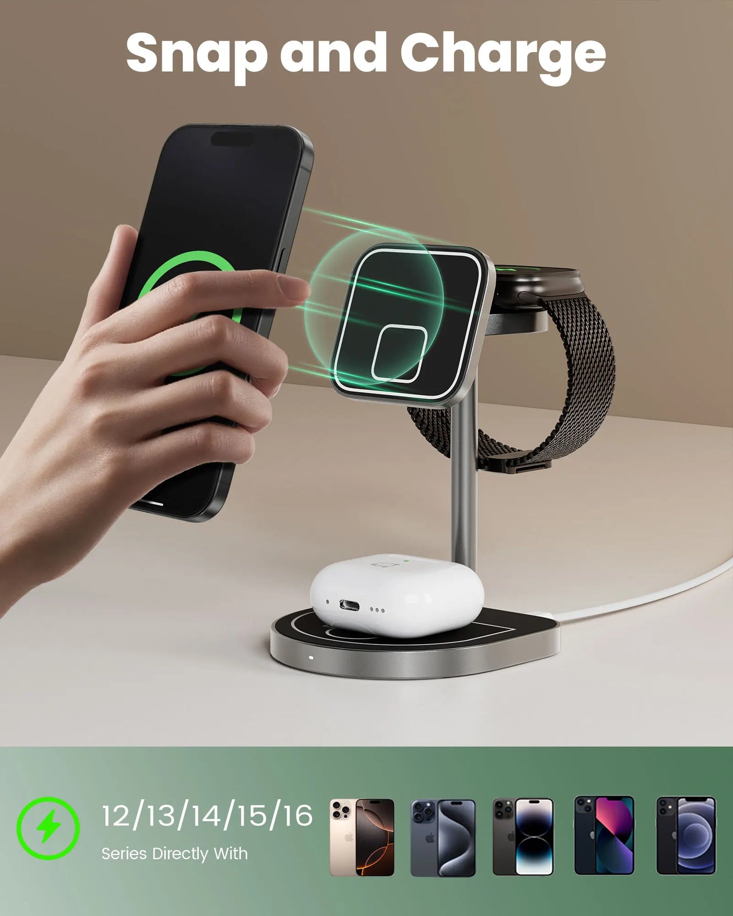 KUXIU 3 in 1 Magnetic Wireless Charging Stand For iPhone/ Watch/ AirPods