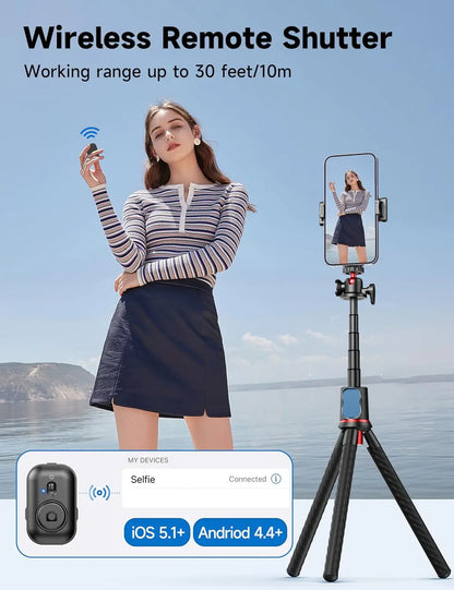 Flexible Octopus Tripod Selfie Stick with Telescopic Pole and Phone Clip