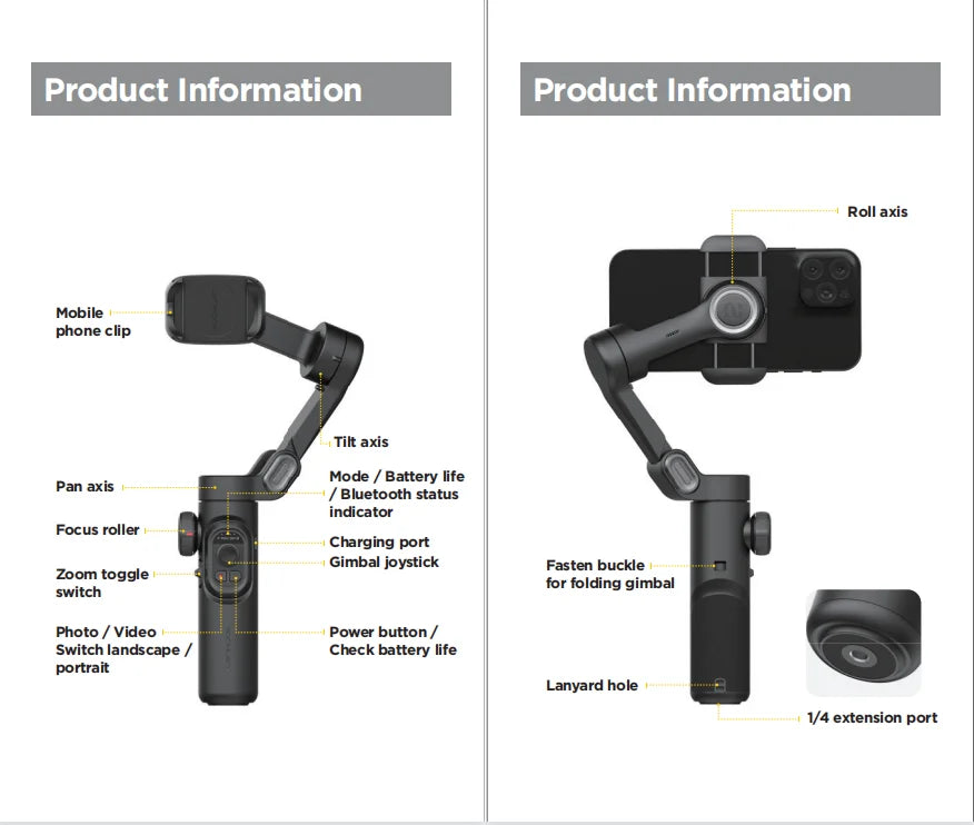 3-Axis Smartphone Gimbal Stabilizer with Fill Light & Face Tracking