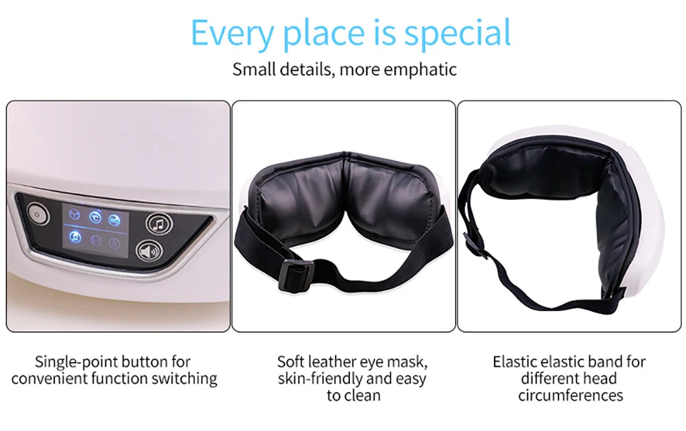 6D Smart Eye Massager – Vibration, Heat, Air Compression, Bluetooth Music