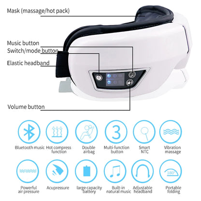 6D Smart Eye Massager – Vibration, Heat, Air Compression, Bluetooth Music