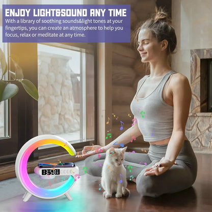 Multi-function Wireless Charger Stand, RGB Light, Alarm Clock, Speaker