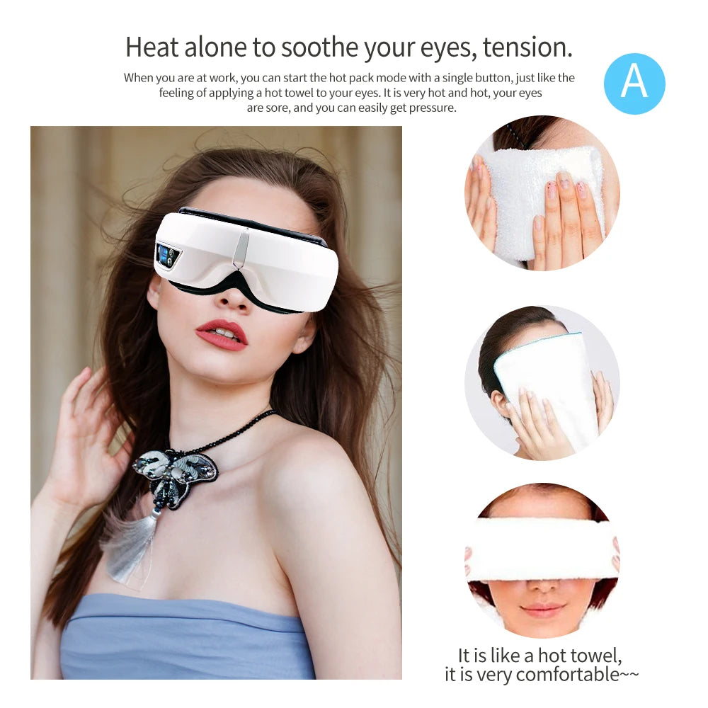 6D Smart Eye Massager – Vibration, Heat, Air Compression, Bluetooth Music