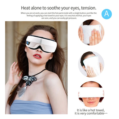 6D Smart Eye Massager – Vibration, Heat, Air Compression, Bluetooth Music