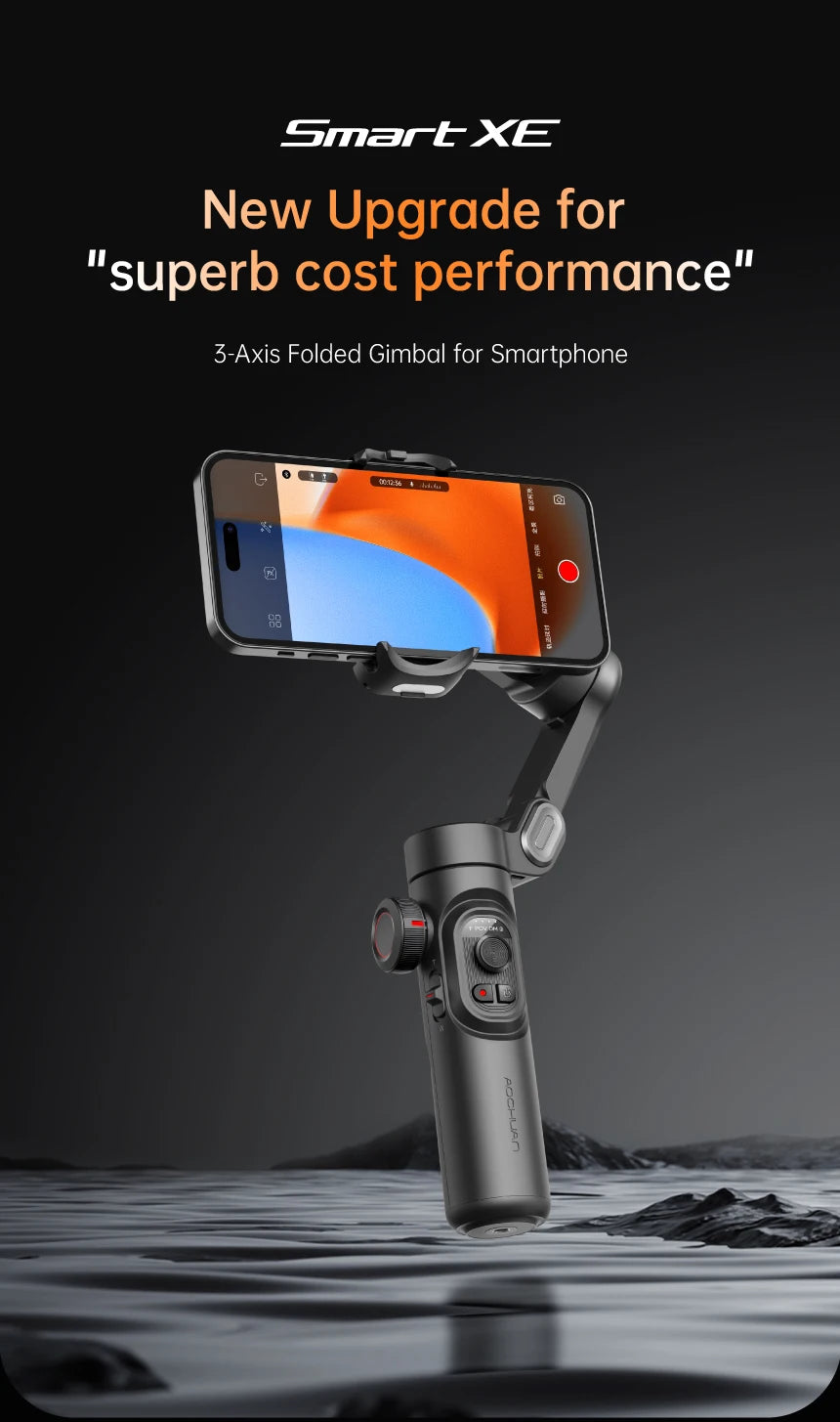 3-Axis Smartphone Gimbal Stabilizer with Fill Light & Face Tracking