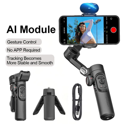 3-Axis Smartphone Gimbal Stabilizer with Fill Light & Face Tracking