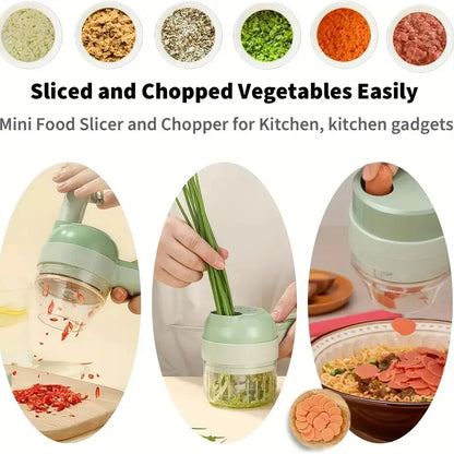 4-in-1 Mini Wireless Electric Vegetable Cutter & Smart Food Processor