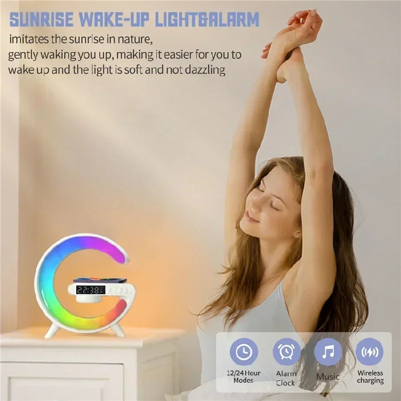 Multi-function Wireless Charger Stand, RGB Light, Alarm Clock, Speaker