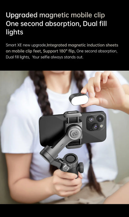 3-Axis Smartphone Gimbal Stabilizer with Fill Light & Face Tracking