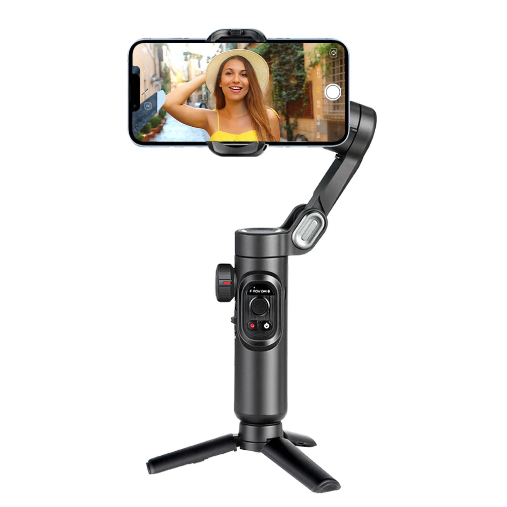 3-Axis Smartphone Gimbal Stabilizer with Fill Light & Face Tracking