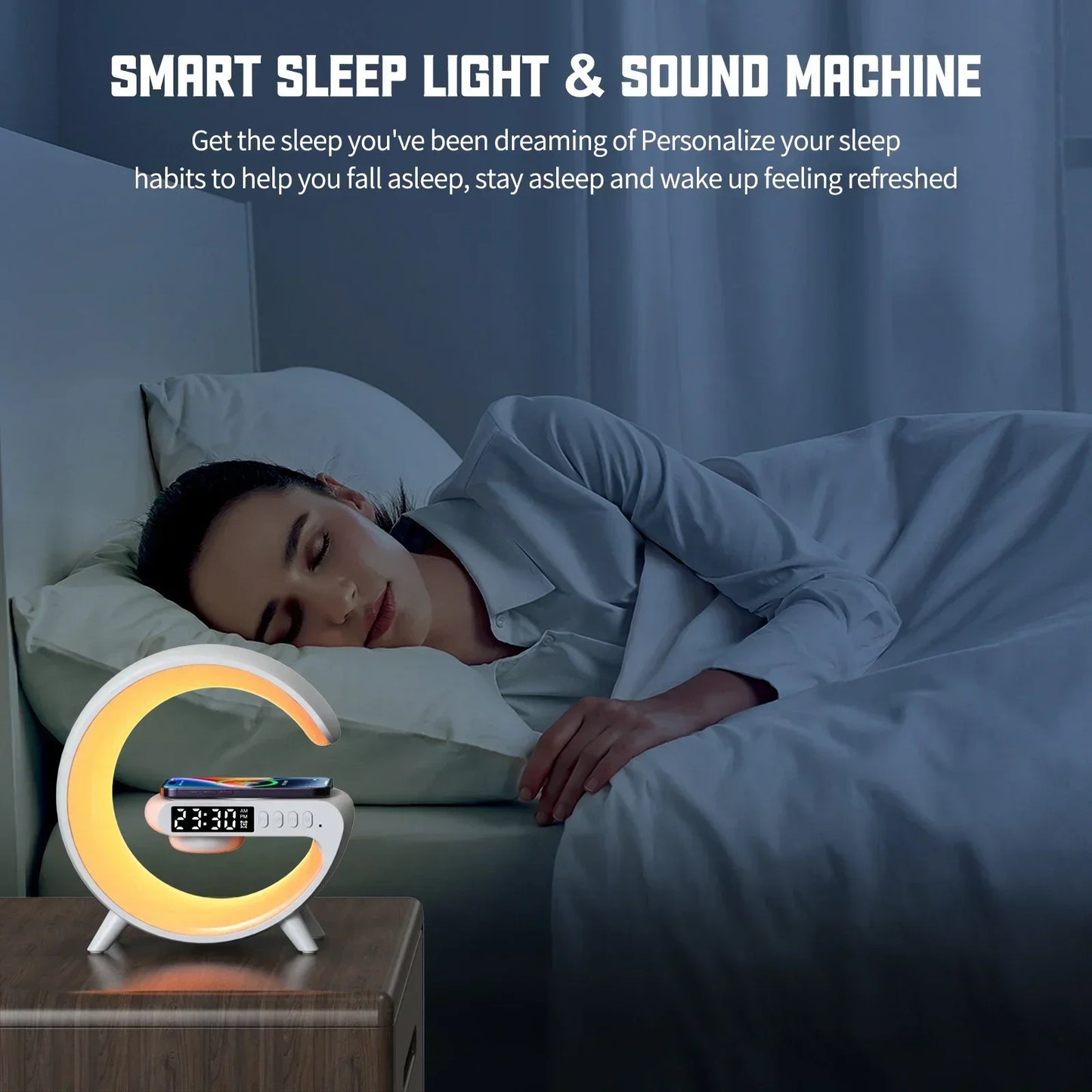 Multi-function Wireless Charger Stand, RGB Light, Alarm Clock, Speaker