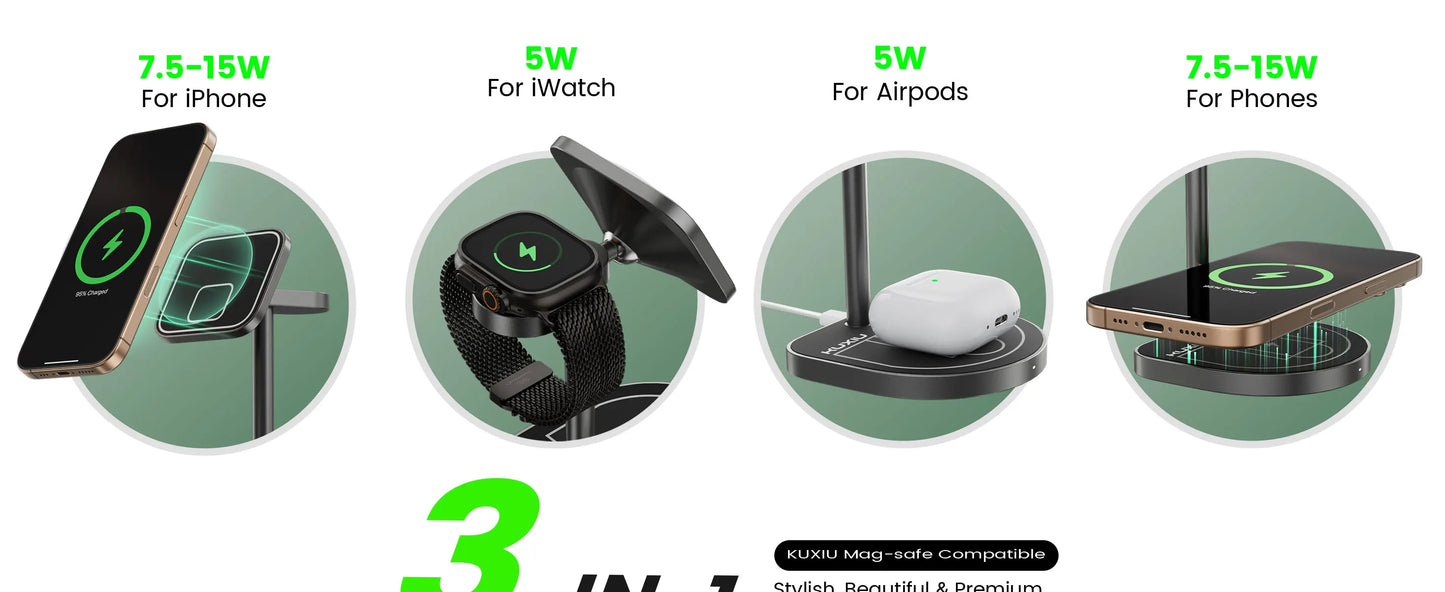 KUXIU 3 in 1 Magnetic Wireless Charging Stand For iPhone/ Watch/ AirPods