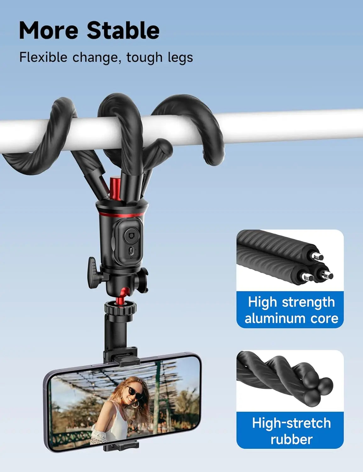 Flexible Octopus Tripod Selfie Stick with Telescopic Pole and Phone Clip